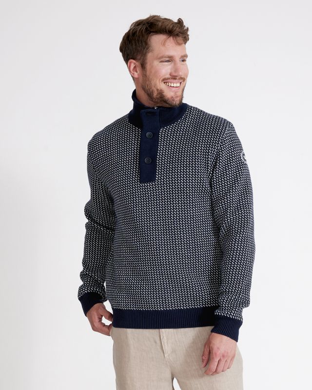 Holebrook Ingvar T-Neck Windproof - Navy/Off White Jacquard