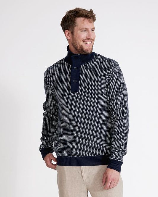 Holebrook Ingvar T-Neck Windproof - Navy/Off White Jacquard