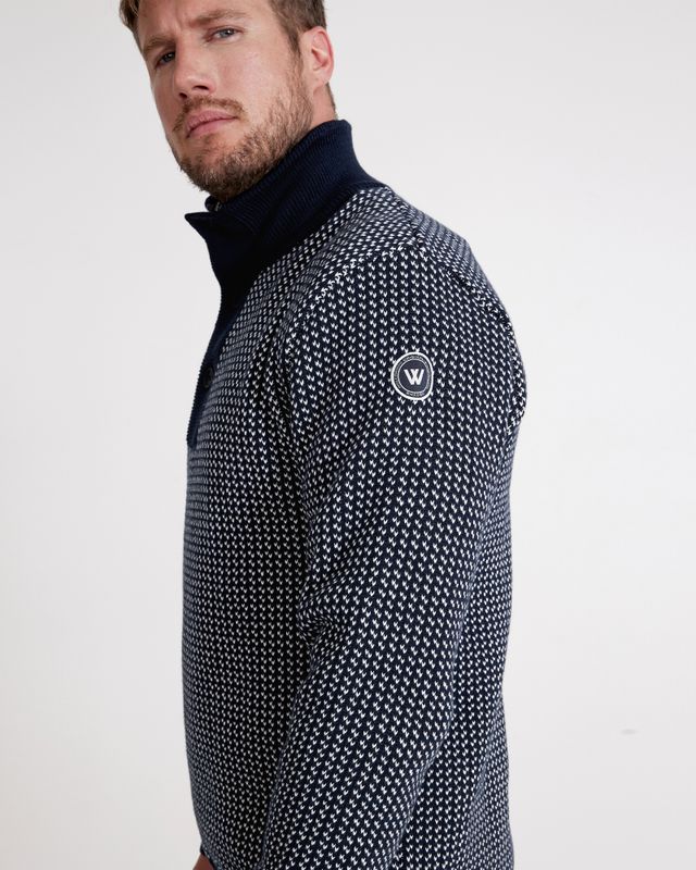 Holebrook Ingvar T-Neck Windproof - Navy/Off White Jacquard