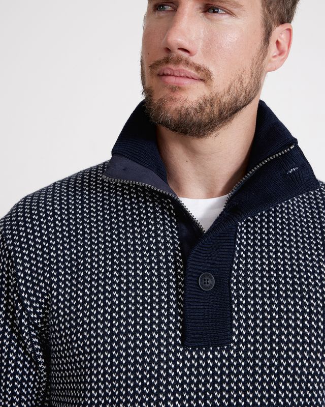 Holebrook Ingvar T-Neck Windproof - Navy/Off White Jacquard