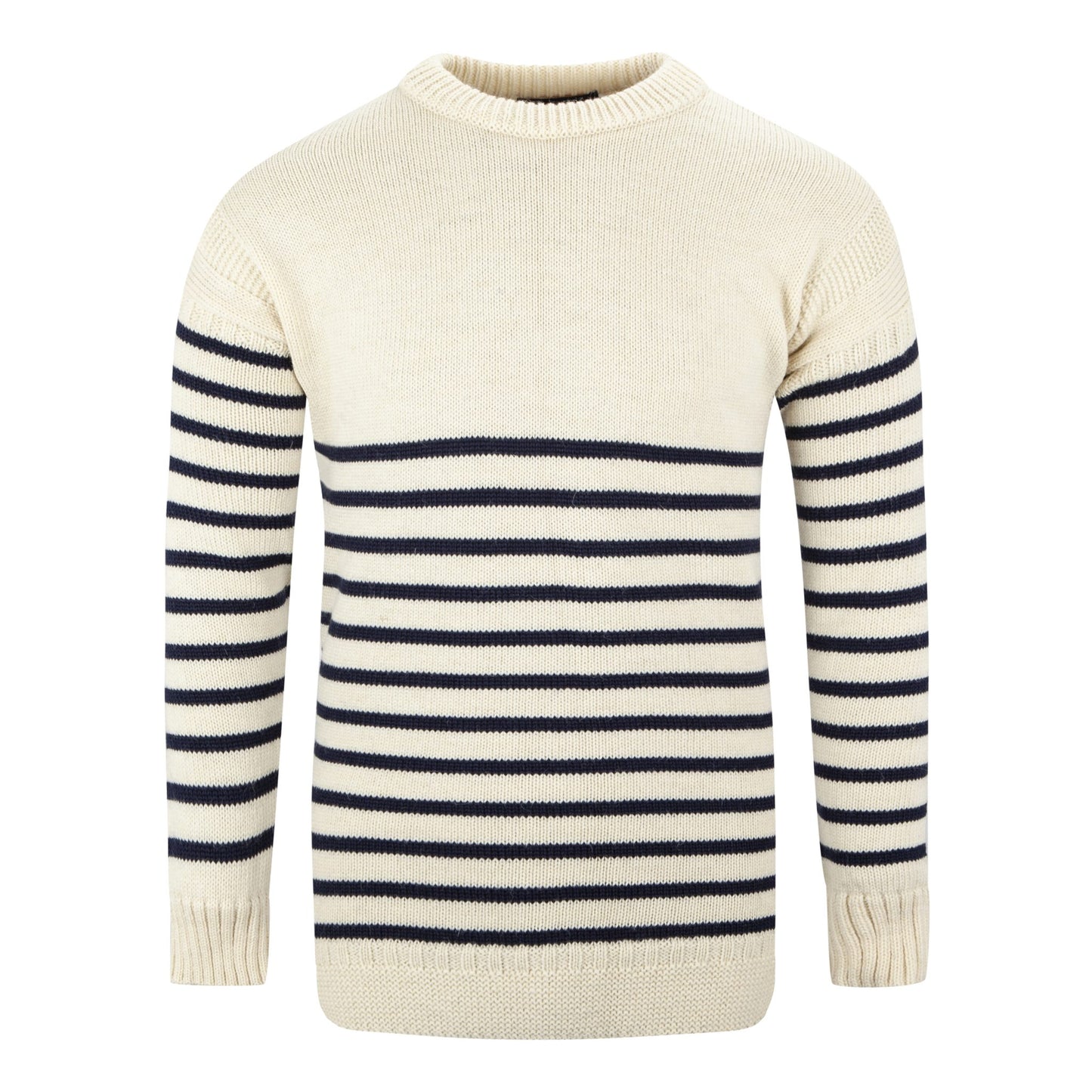 J M Cooper Breton Crew Jumper - Ecru/Navy Stripe