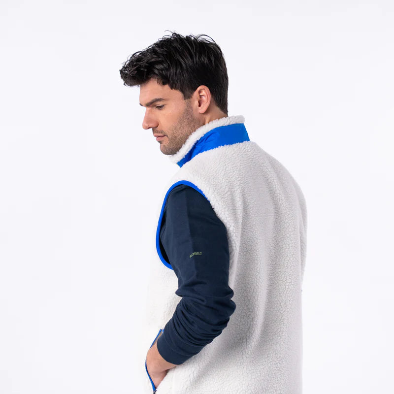 Billy Belt Unisex Sleeveless Sherpa Jacket - Ivory/Blue