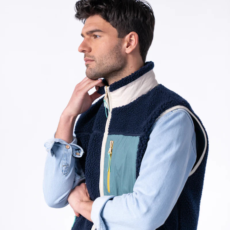 Billy Belt Unisex Sleeveless Sherpa Jacket - Navy/Green