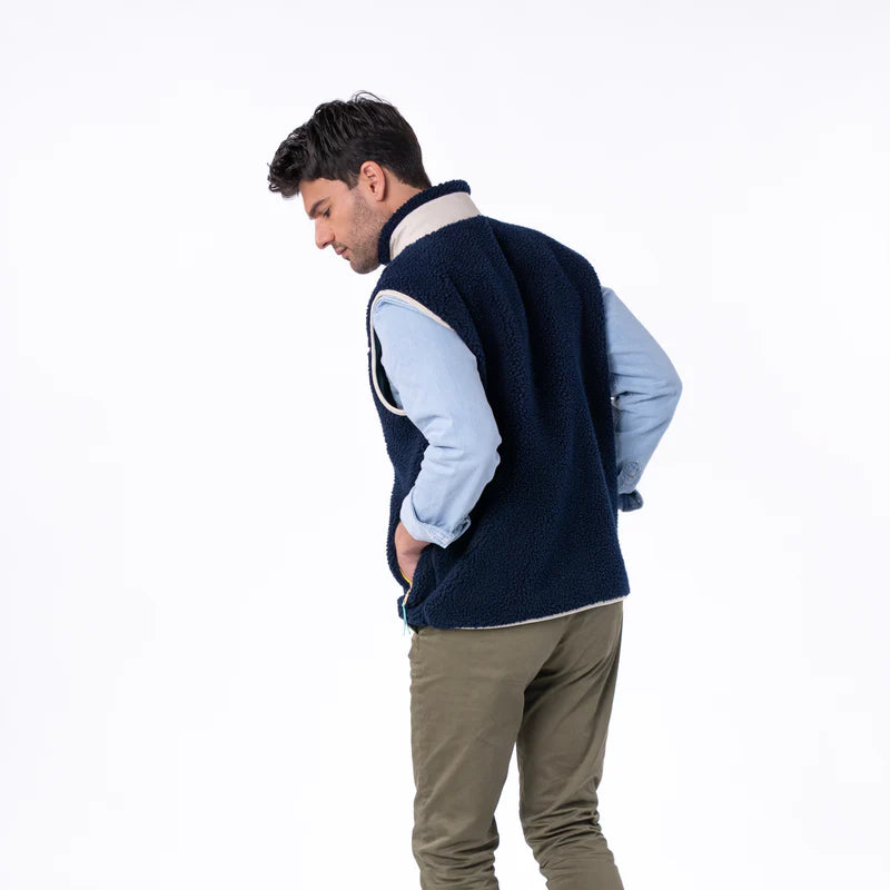 Billy Belt Unisex Sleeveless Sherpa Jacket - Navy/Green