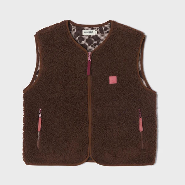 Billy Belt Womens Sleeveless Sherpa Jacket with Zip - Brown