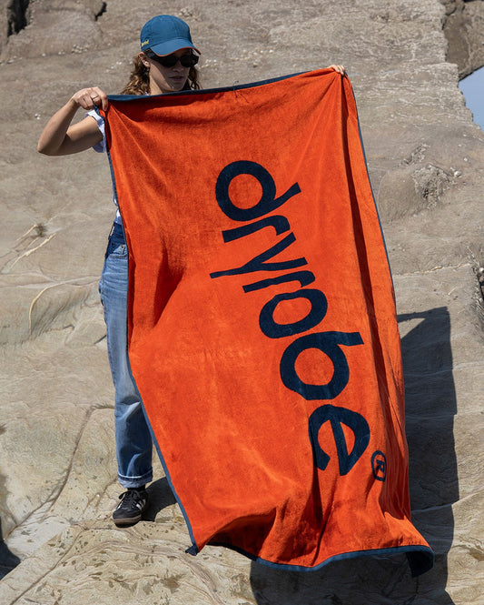 Dryrobe Organic Beach Towel - Orange/Deep Sea Blue