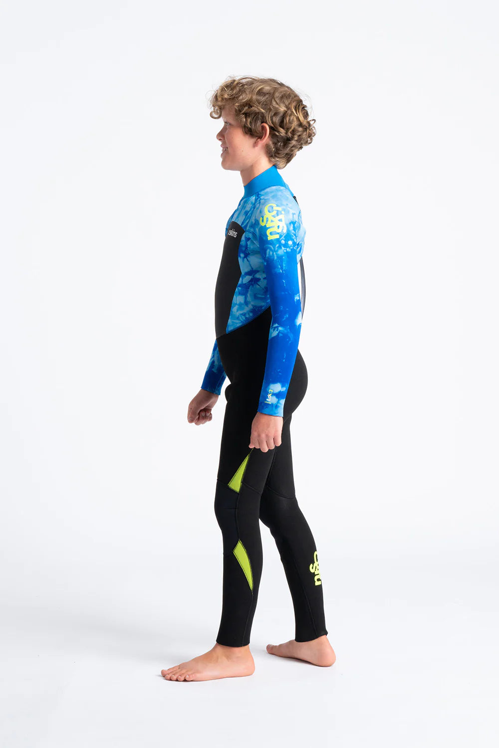C-Skins Legend 4:3 Junior GBS Back Zip Steamer - Black / Blue Tie Dye / Lime