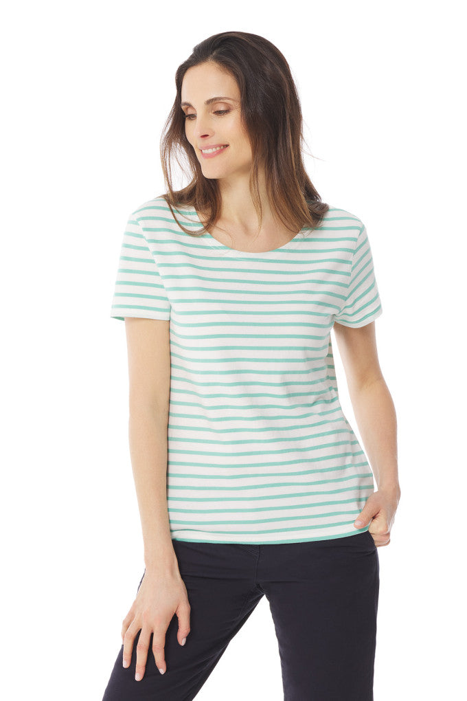 Mousqueton Kaelia Short Sleeved Striped T-Shirt - Ecru/Aquatic
