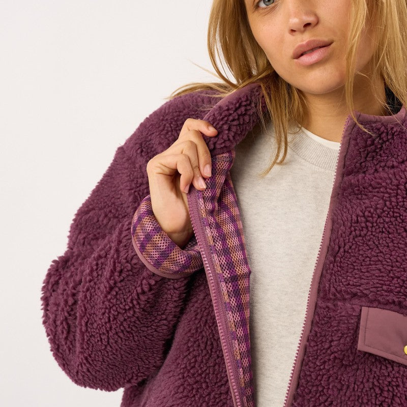 Billy Belt Womens Long Sleeve Sherpa Jacket with Zip - Plum