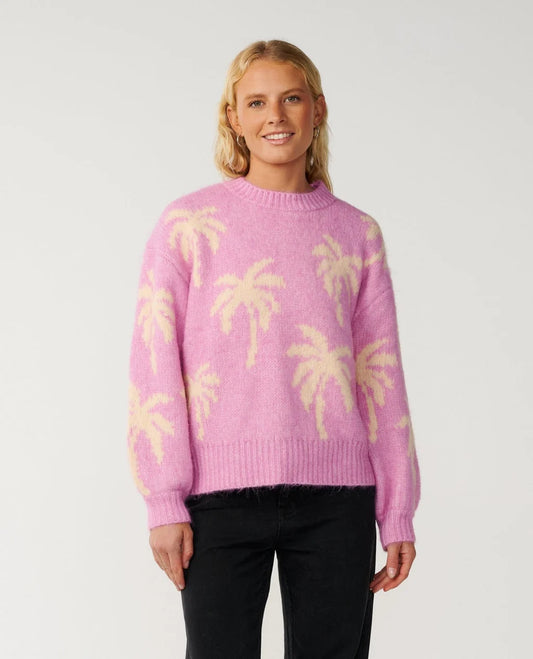 Rip Curl Retro Swell Palm Jacquard Crew - Lilac