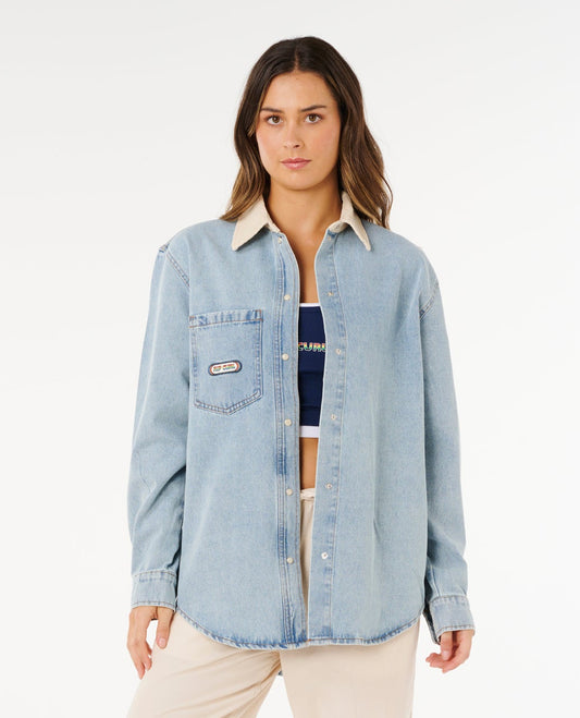 Rip Curl Surf Side Relaxed Denim Shirt - Washed Blue
