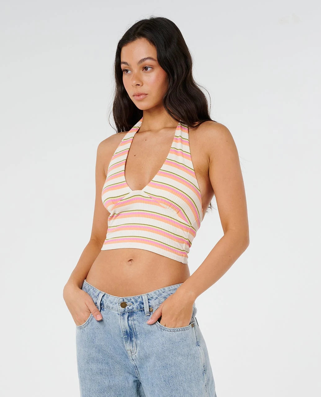 Rip Curl Topanga Canyon Rib Halter Neck Top - Peach