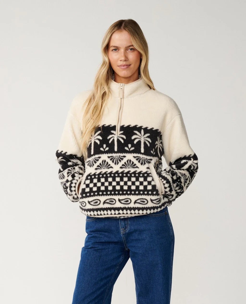 Rip Curl Bossa Nova Quarter Zip Polar Fleece - Black/White