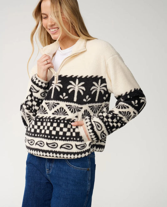 Rip Curl Bossa Nova Quarter Zip Polar Fleece - Black/White