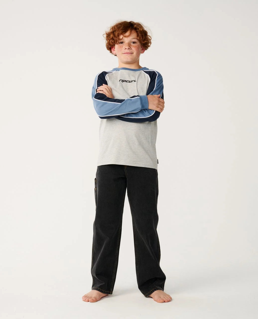 Rip Curl Boys Archive Sandman Panel Long Sleeve Tee - Grey Marle
