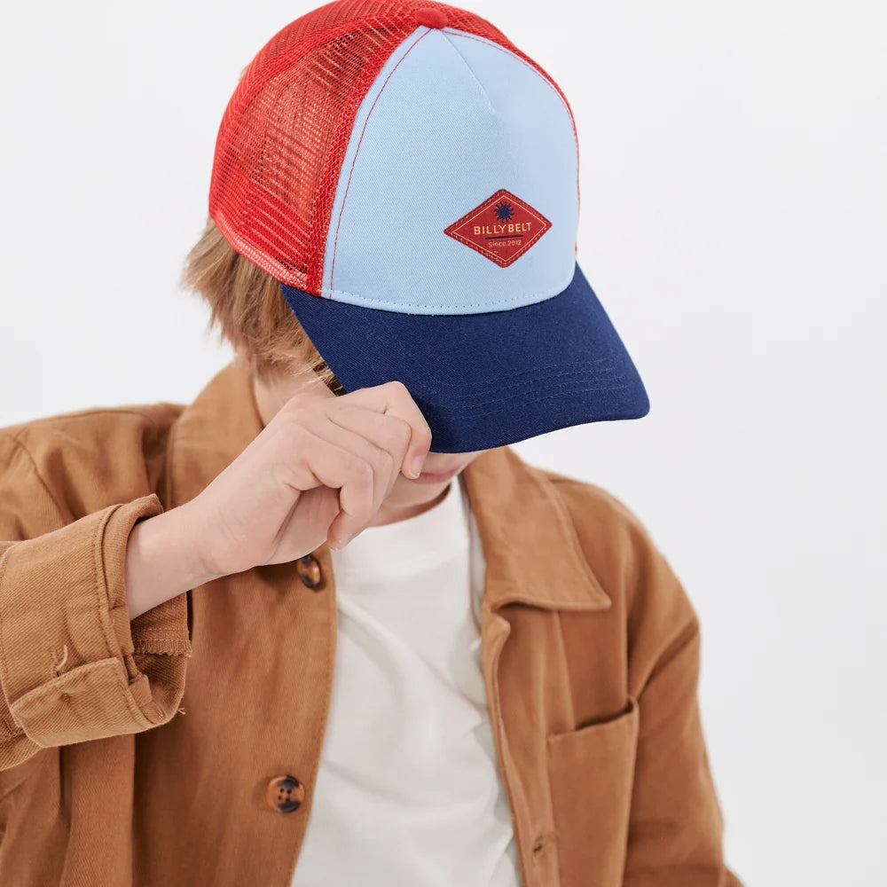 Billy Belt Kids Cotton Trucker Cap - Blue & Red