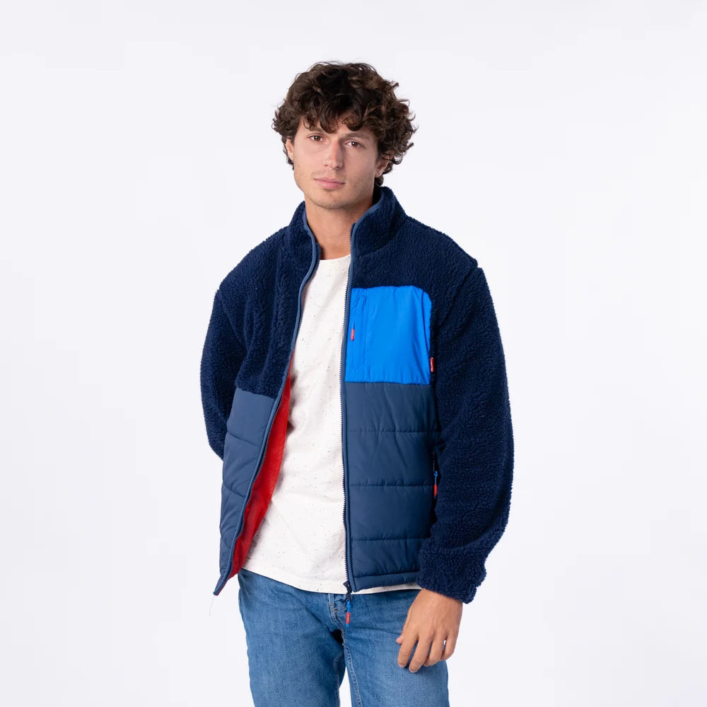 Billy Belt Two-Material Sherpa Jacket - Navy