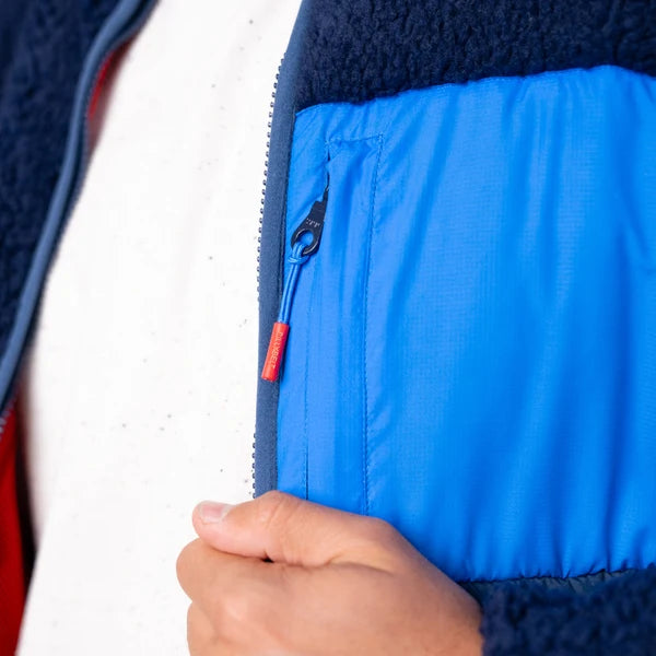 Billy Belt Two-Material Sherpa Jacket - Navy