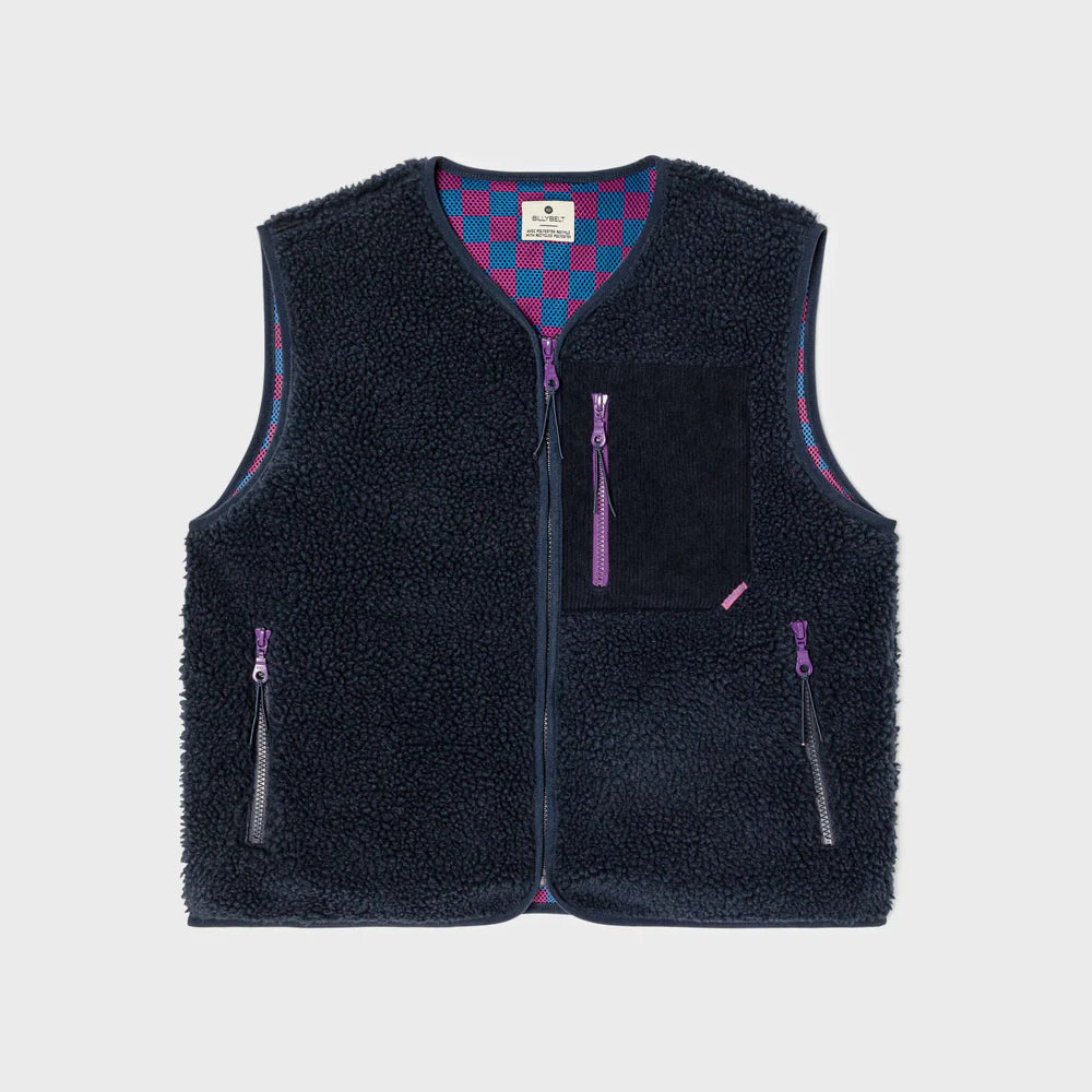 Billy Belt Women's Sleeveless Sherpa Jacket with Zip - Navy