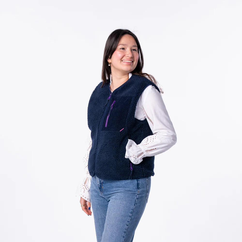 Billy Belt Women's Sleeveless Sherpa Jacket with Zip - Navy