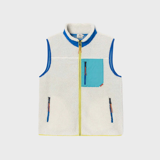 Billy Belt Unisex Sleeveless Sherpa Jacket - Ivory/Blue