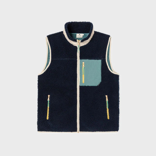 Billy Belt Unisex Sleeveless Sherpa Jacket - Navy/Green