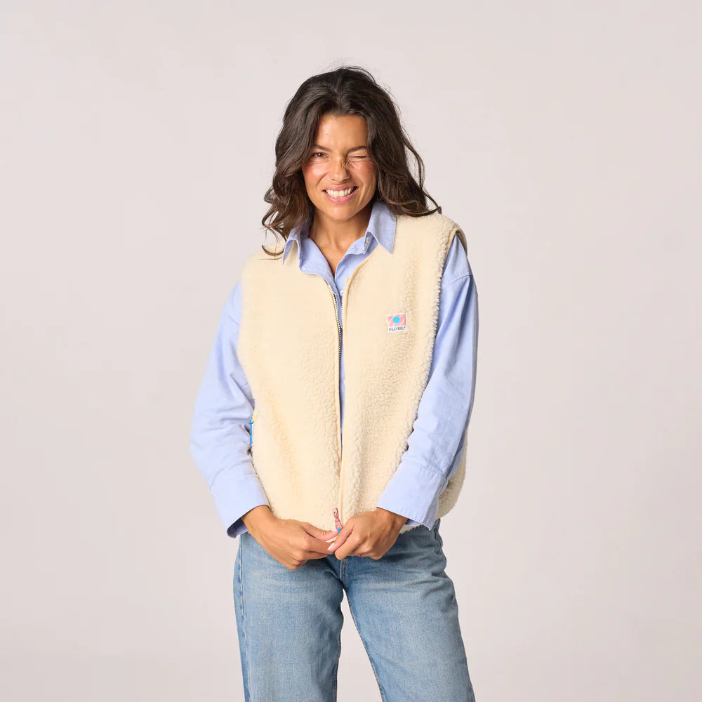 Billy Belt Womens Sleeveless Sherpa Gilet with Zip - Ivory