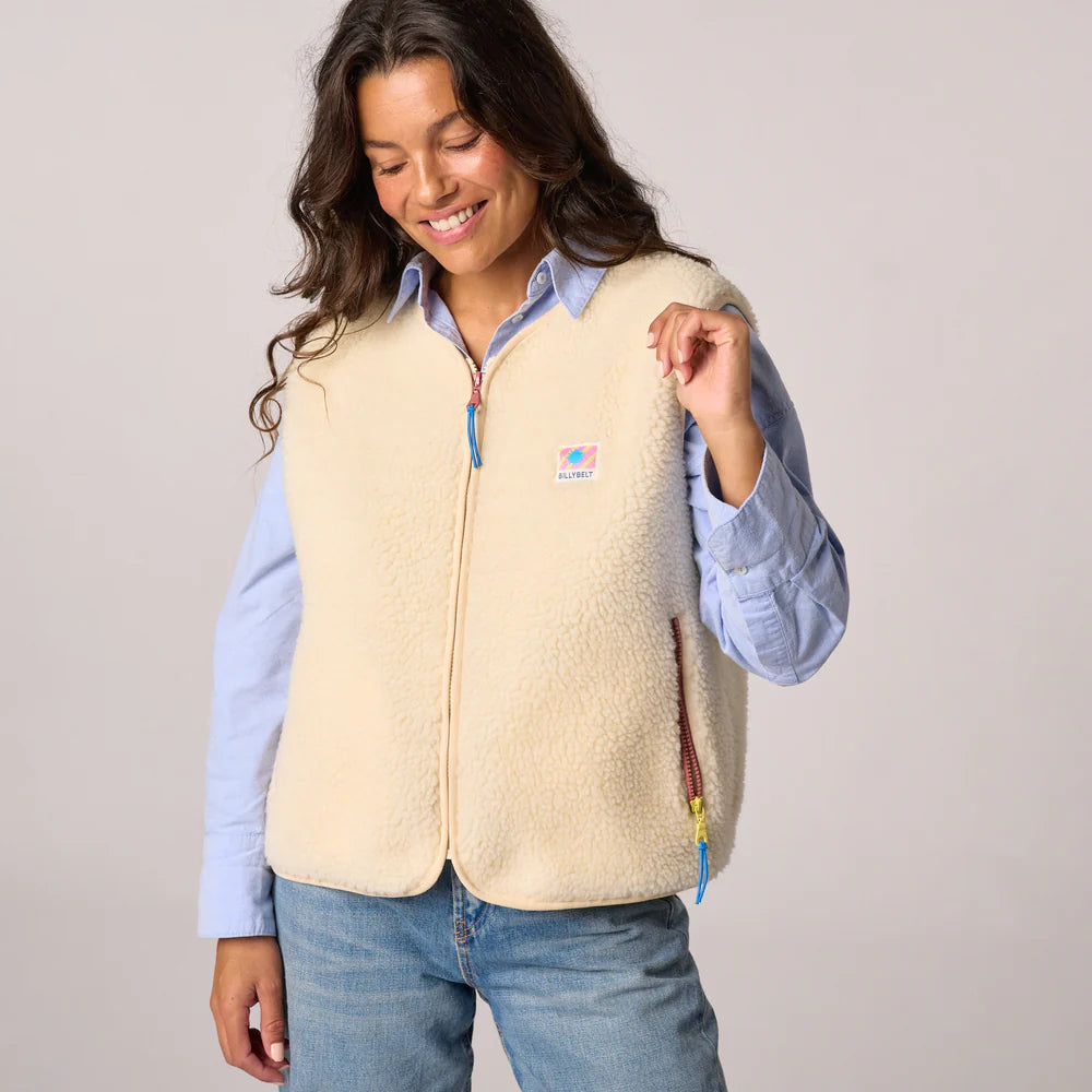 Billy Belt Womens Sleeveless Sherpa Gilet with Zip - Ivory