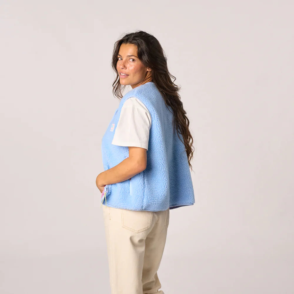 Billy Belt Womens Sleeveless Sherpa Gilet with Zip - Blue
