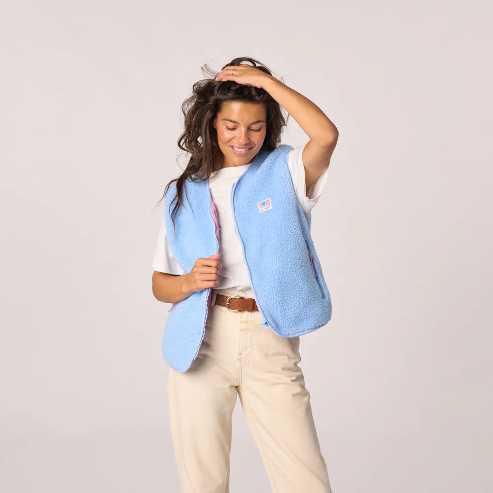 Billy Belt Womens Sleeveless Sherpa Gilet with Zip - Blue
