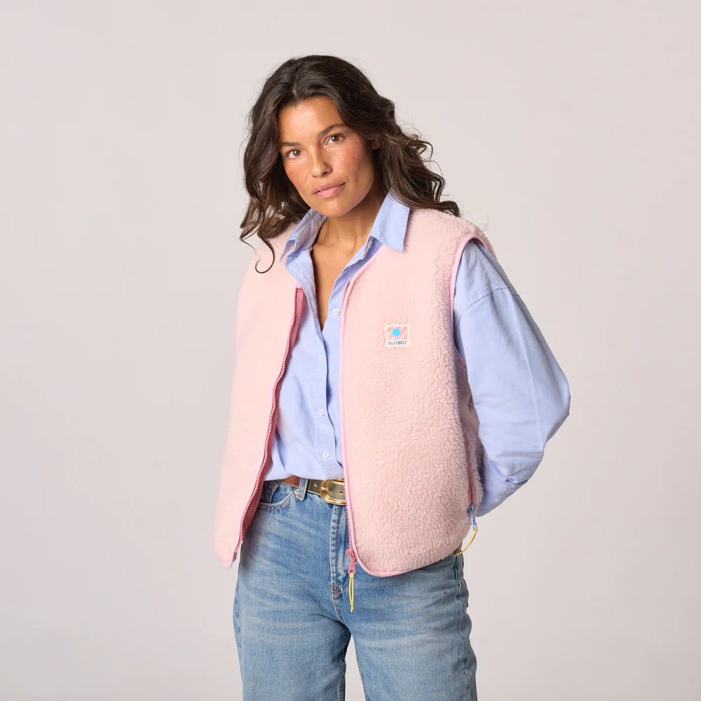 Billy Belt Womens Sleeveless Sherpa Gilet with Zip -Light Pink