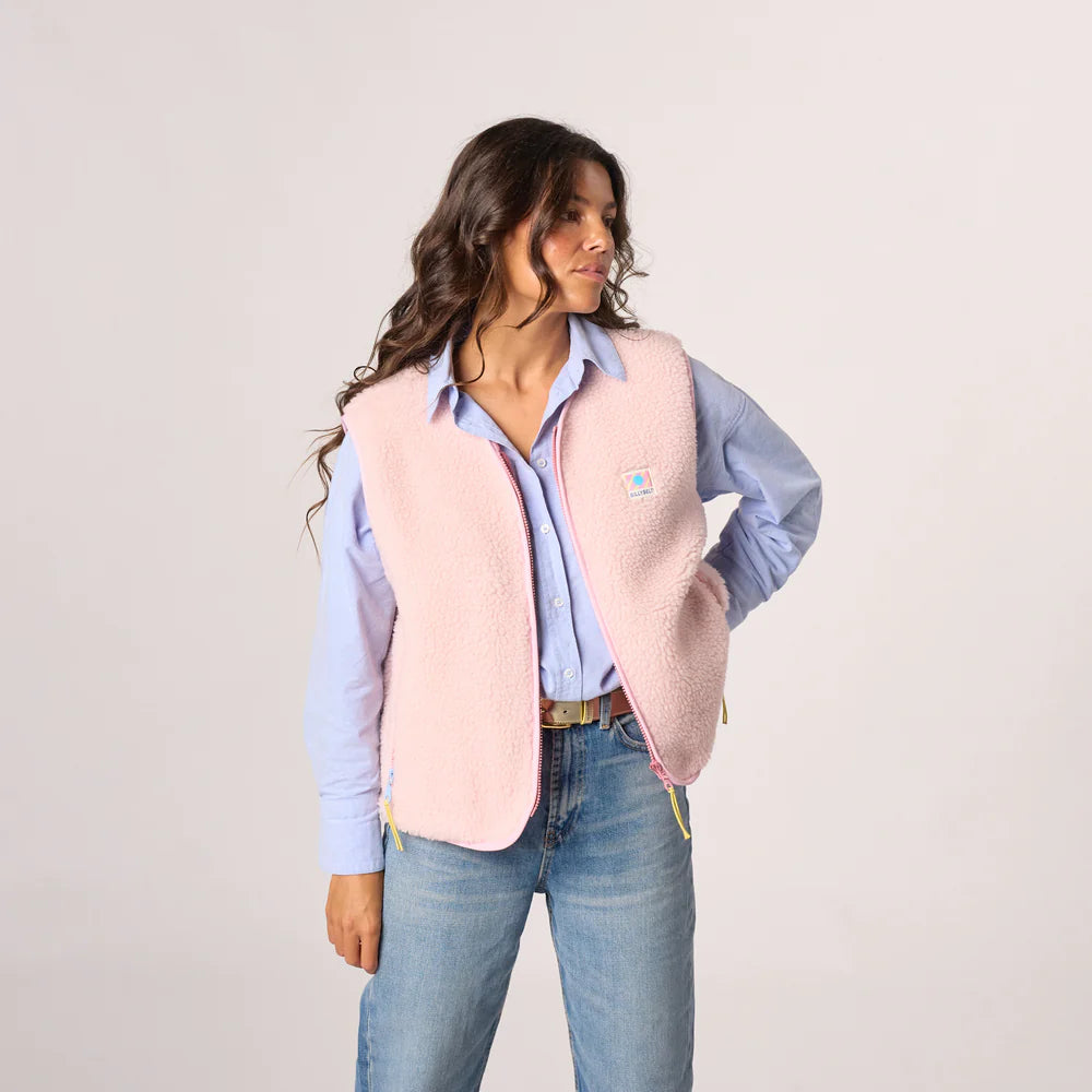 Billy Belt Womens Sleeveless Sherpa Gilet with Zip -Light Pink