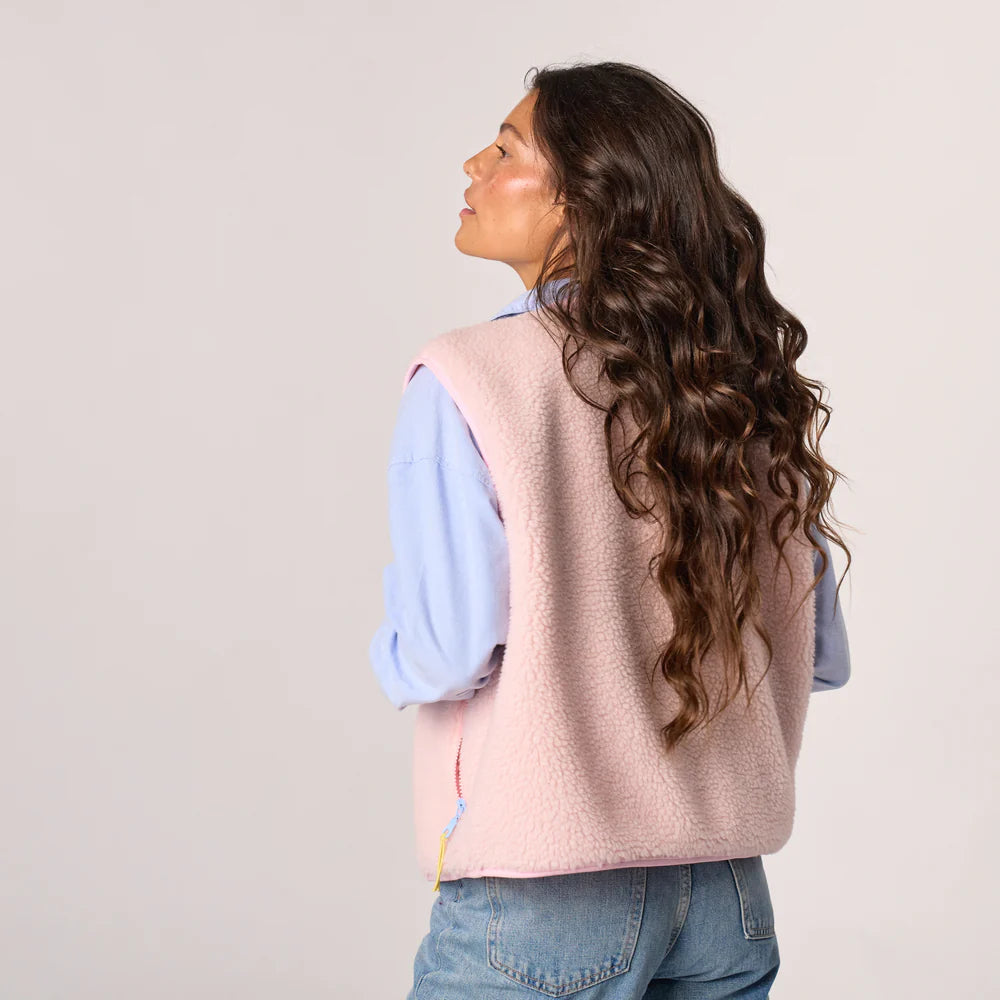 Billy Belt Womens Sleeveless Sherpa Gilet with Zip -Light Pink