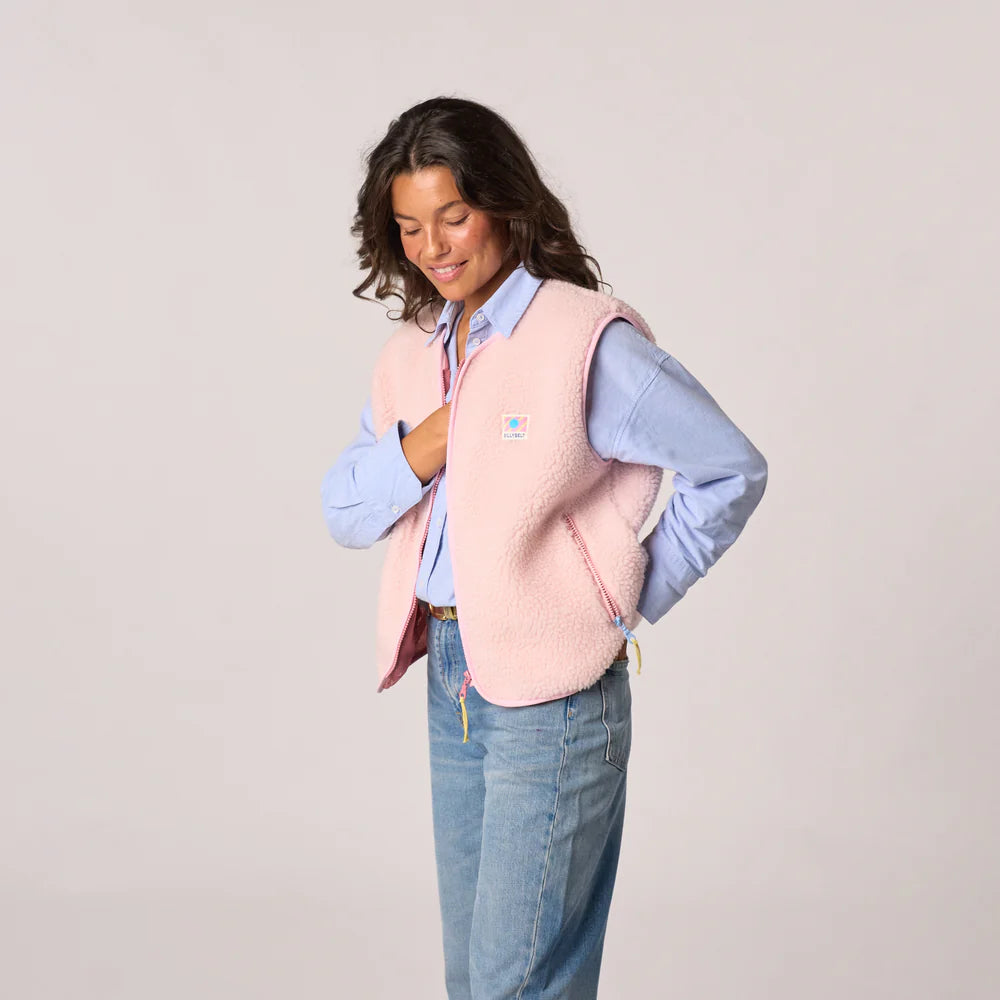 Billy Belt Womens Sleeveless Sherpa Gilet with Zip -Light Pink