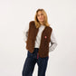 Billy Belt Womens Sleeveless Sherpa Jacket with Zip - Brown