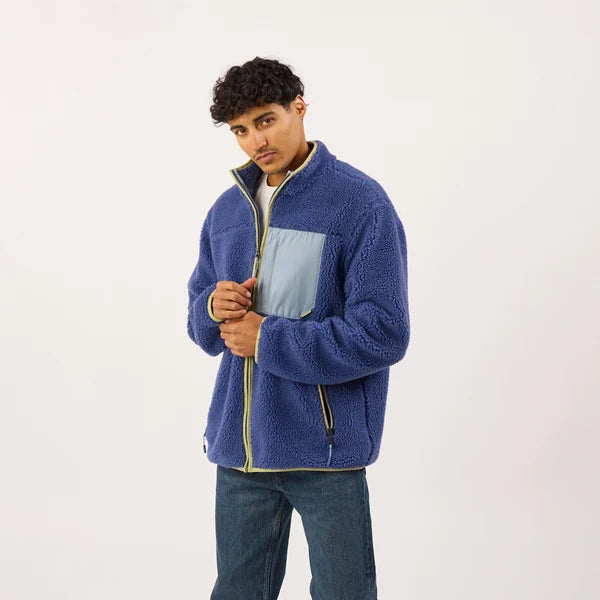 Billy Belt Unisex Sherpa Jacket with Zip - Blue