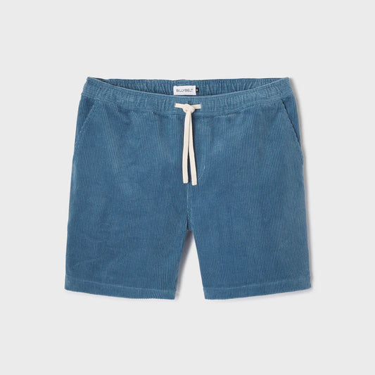 Billy Belt Velvet Cord Shorts - Blue Denim