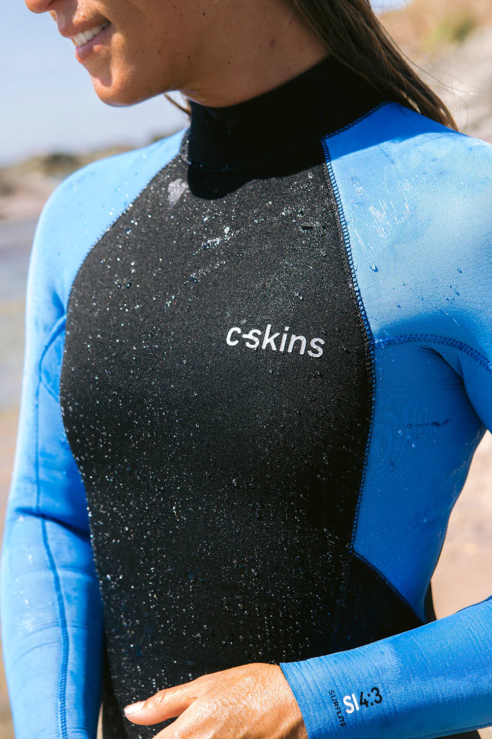 C-Skins Surflite 4:3 Womens GBS Back Zip Steamer - Black/Blue Tie Dye/Black