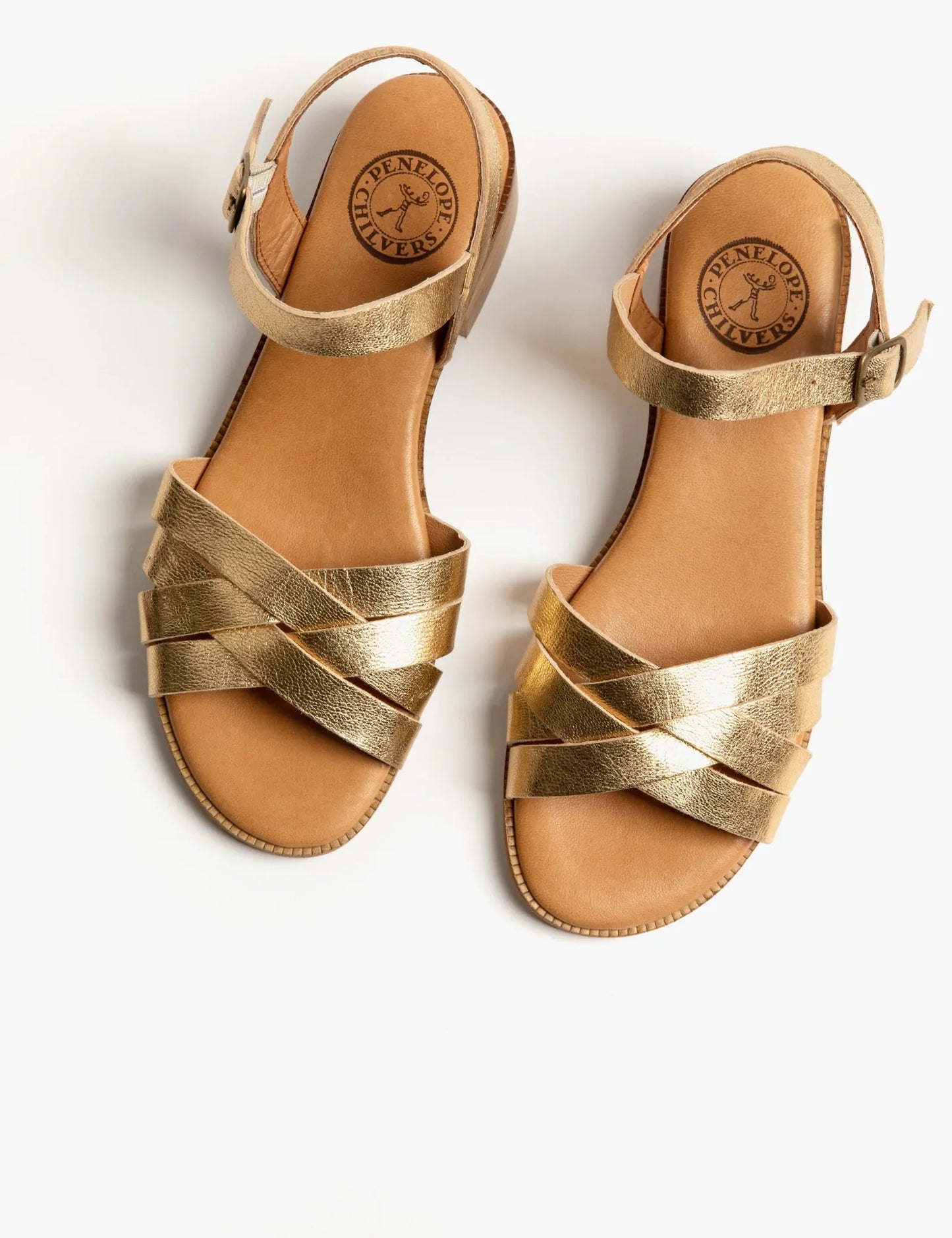 Penelope Chilvers Heeled Sheperdess Metallic Leather Sandal - Gold