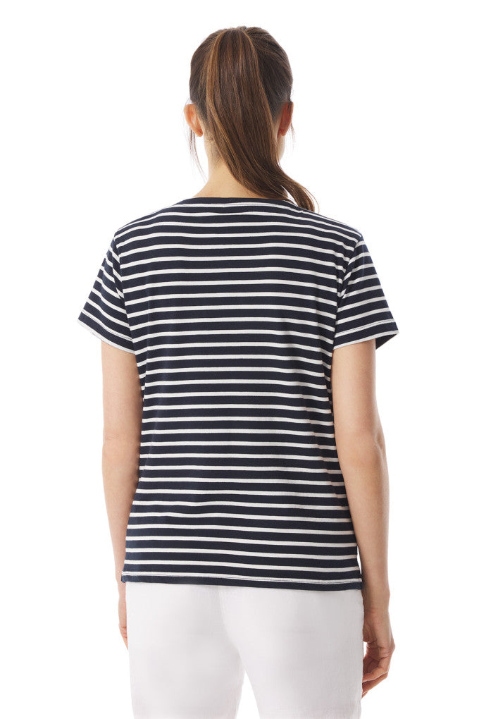 Mousqueton Kaelia Short Sleeved Striped T-Shirt - Marine/Ecru