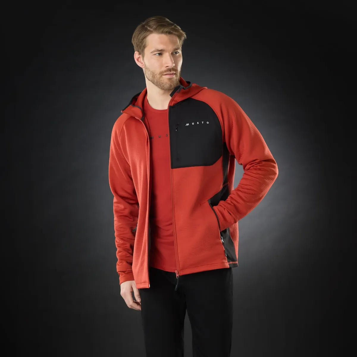 Musto Mens Evo Therm Hooded Tech Fleece Jacket - Rust