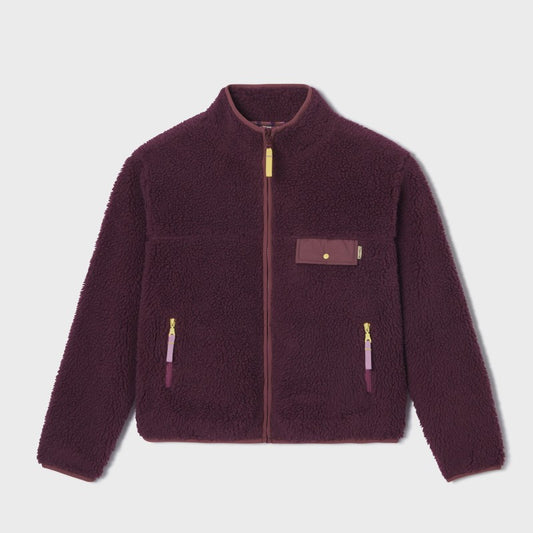Billy Belt Womens Long Sleeve Sherpa Jacket with Zip - Plum