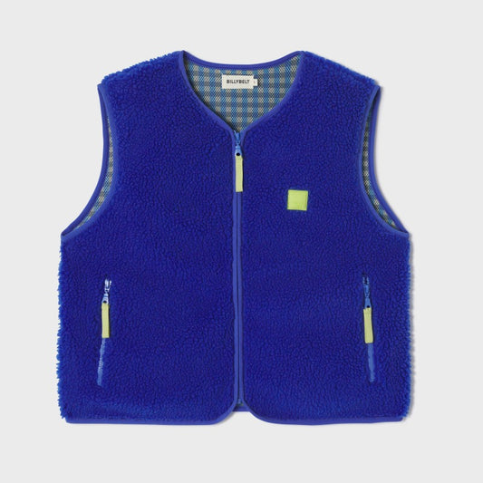 Billy Belt Womens Sleeveless Sherpa Jacket with Zip - Electric Blue