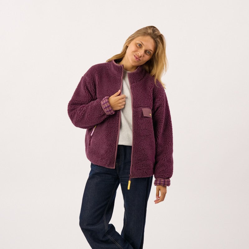 Billy Belt Womens Long Sleeve Sherpa Jacket with Zip - Plum