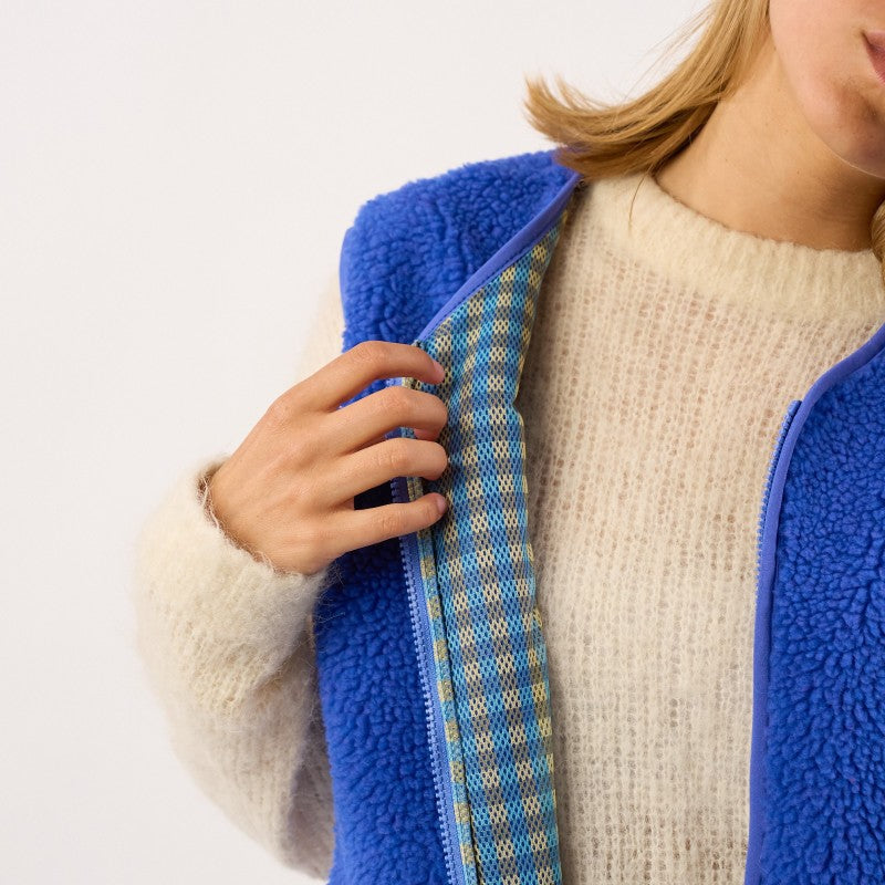 Billy Belt Womens Sleeveless Sherpa Jacket with Zip - Electric Blue