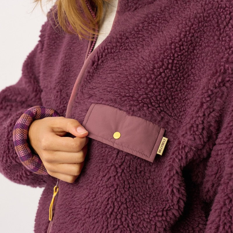 Billy Belt Womens Long Sleeve Sherpa Jacket with Zip - Plum