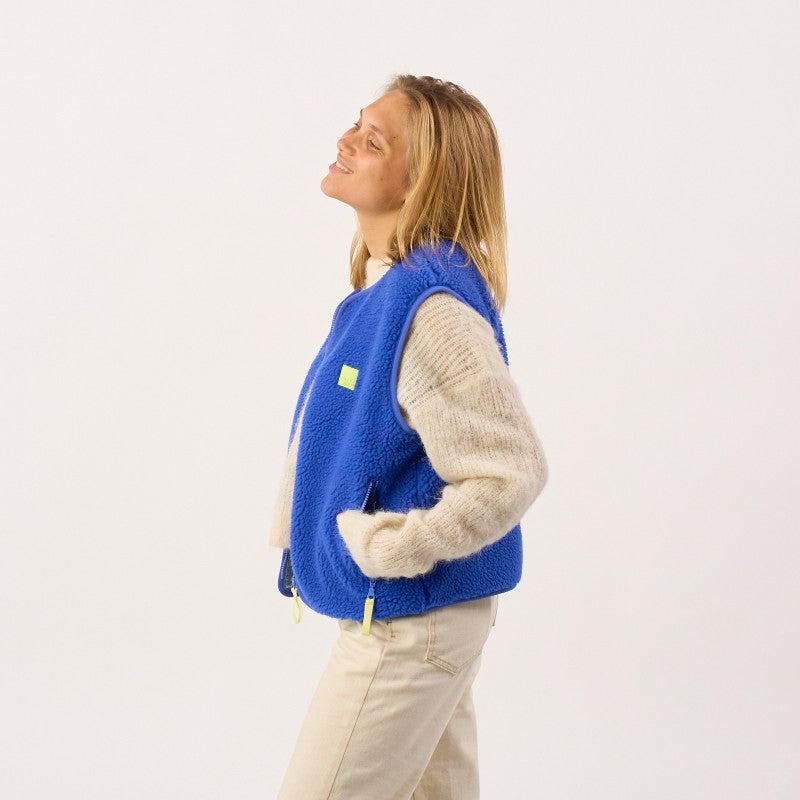 Billy Belt Womens Sleeveless Sherpa Jacket with Zip - Electric Blue